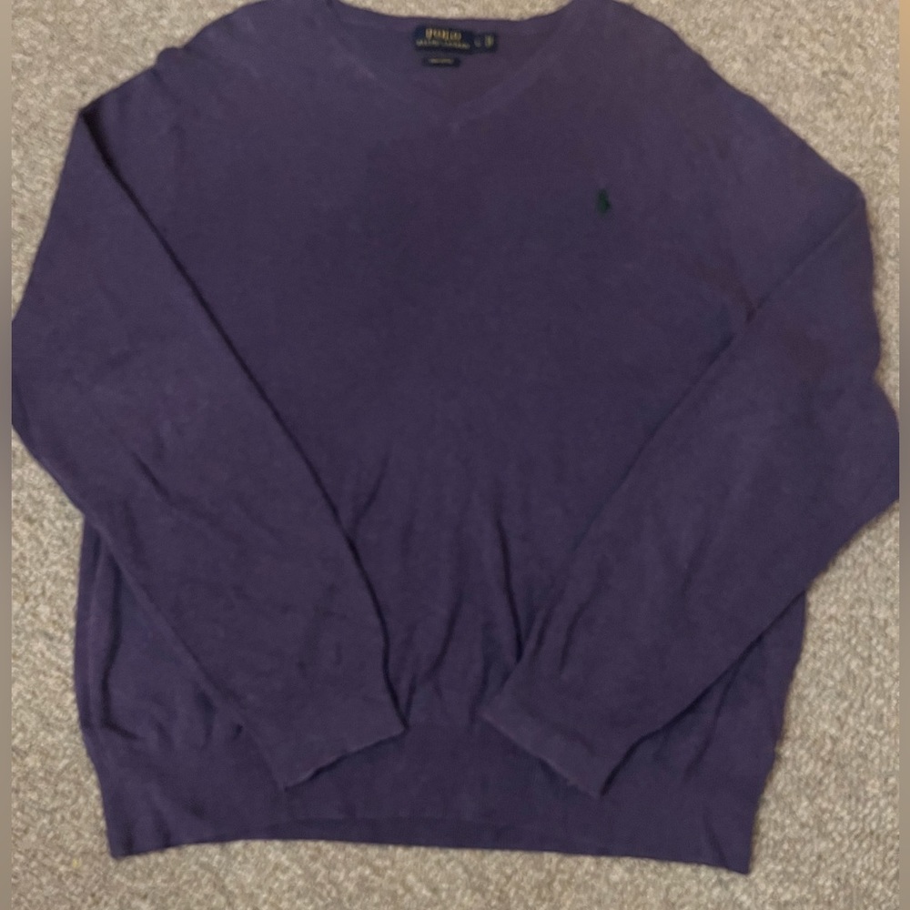 Large Purple Polo Ralph Lauren V-Neck Sweater
